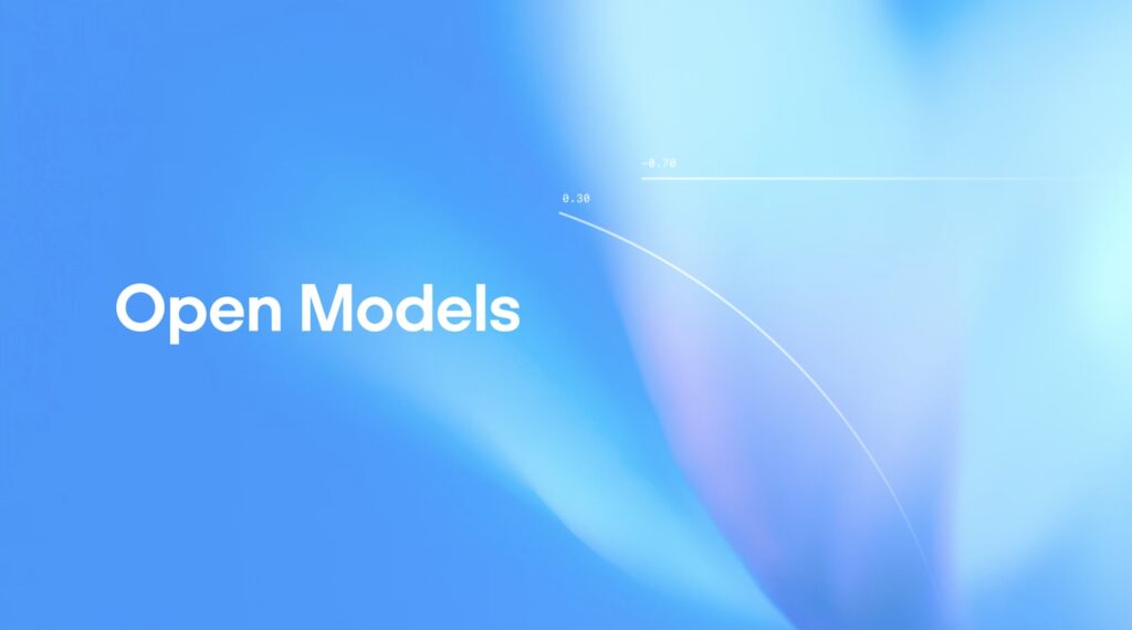 Abstraktes blaues Hintergrundbild mit dem Schriftzug „Open Models“ und feinen Kurvenlinien mit numerischen Markierungen.